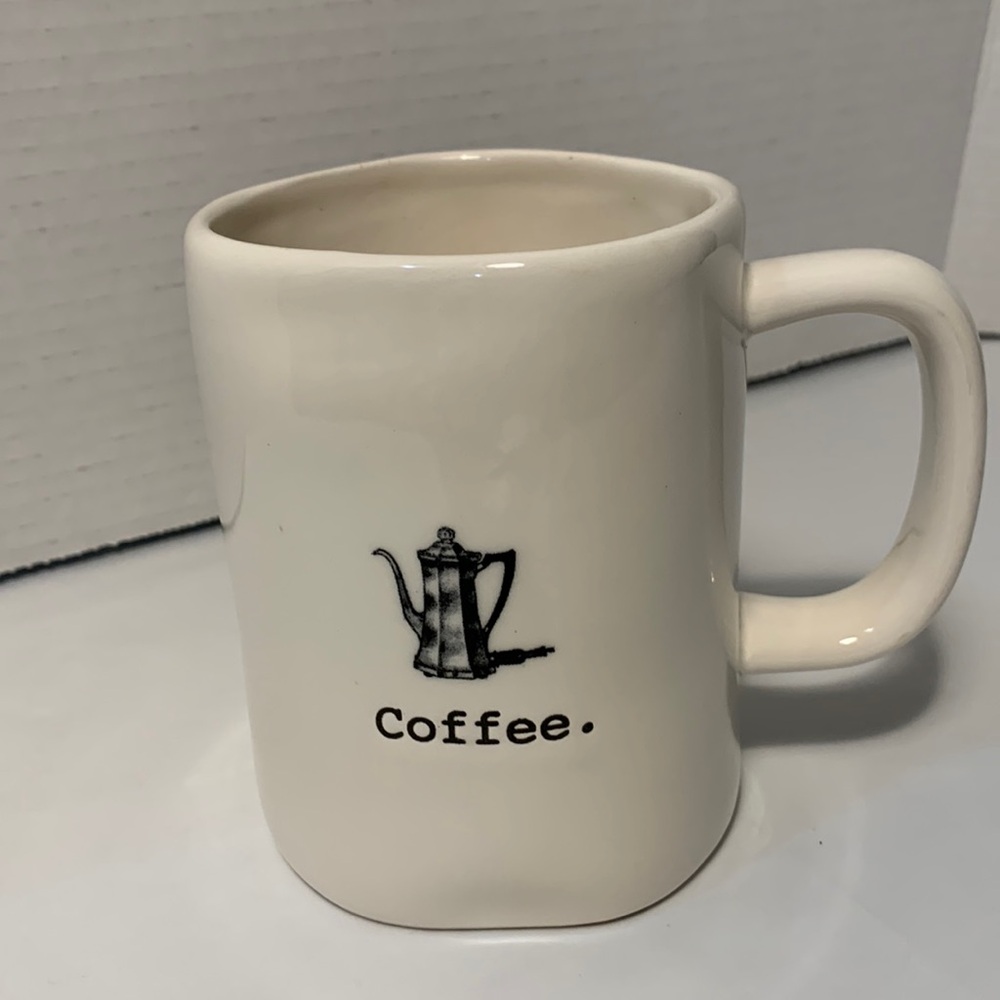 Rae Dunn Coffee Mug with picture of a coffee pot. In great condition.